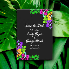 Elegant Tropical Rustic Boho Black Blommigt Bröllo Spara Datumet