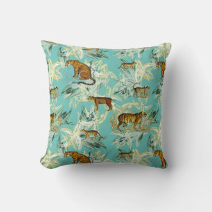 Elegant Tropical Safari Vild katt Tiger Teal Blue Kudde