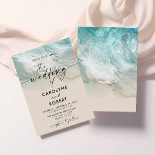 Elegant Tropical Summer Blue Ocean Beach Wedding Inbjudningar