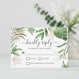 Elegant Tropical Summer Greenery & Guld Bröllop OSA Kort