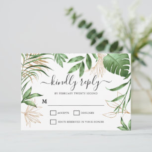 Elegant Tropical Summer Greenery & Guld Bröllop OSA Kort