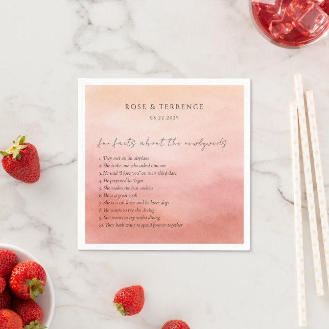 Elegant Tropical Sunset Fun Facts Wedding Pappersservett (Insitu)