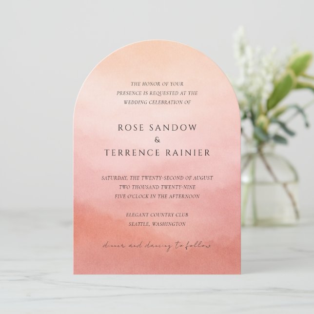Elegant Tropical Sunset Watercolor Wedding Inbjudningar (Stående Fram)