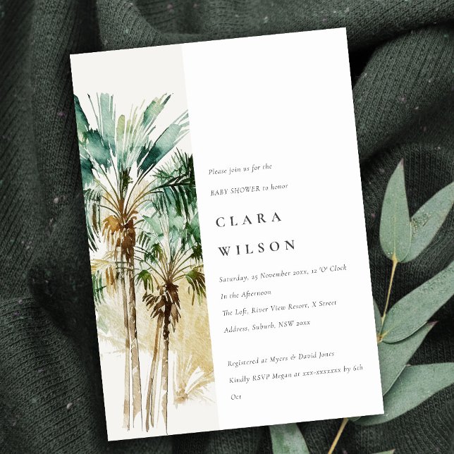 Elegant Tropical Watercolor Handflatan Träd Baby S Inbjudningar (Skapare uppladdad)