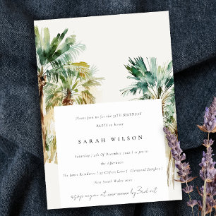 Elegant Tropical Watercolor Handflatan Träd födels Inbjudningar