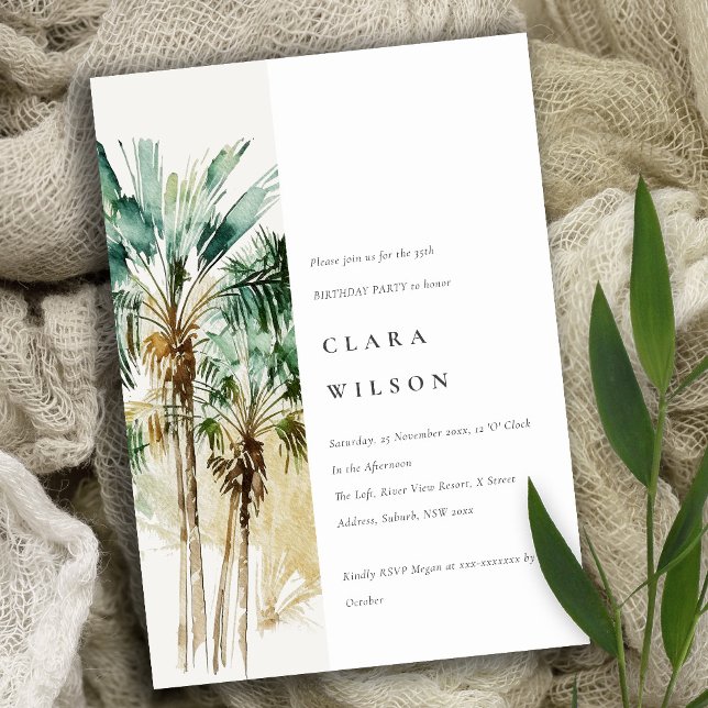 Elegant Tropical Watercolor Handflatan Träd födels Inbjudningar (Skapare uppladdad)
