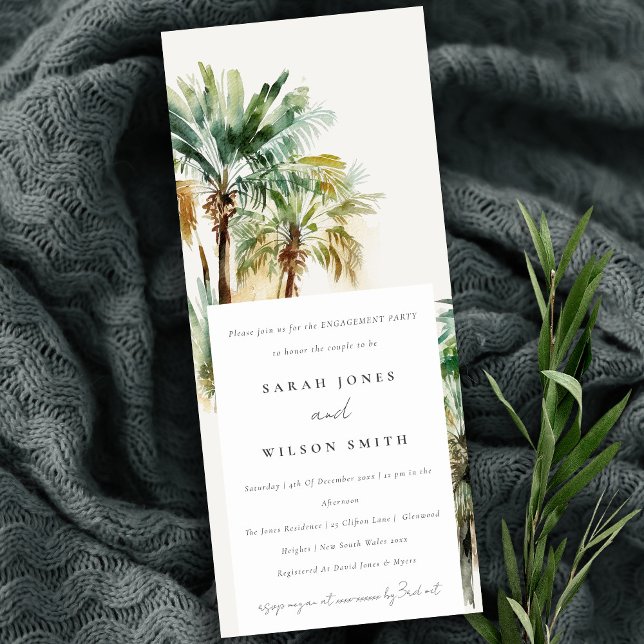 Elegant Tropical Watercolor Handflatan Träd Förlov Inbjudningar (Skapare uppladdad)