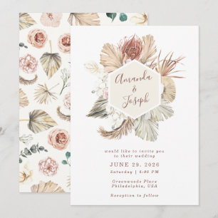Elegant Tropical Watercolor Vår Blommigt Bröllop Inbjudningar