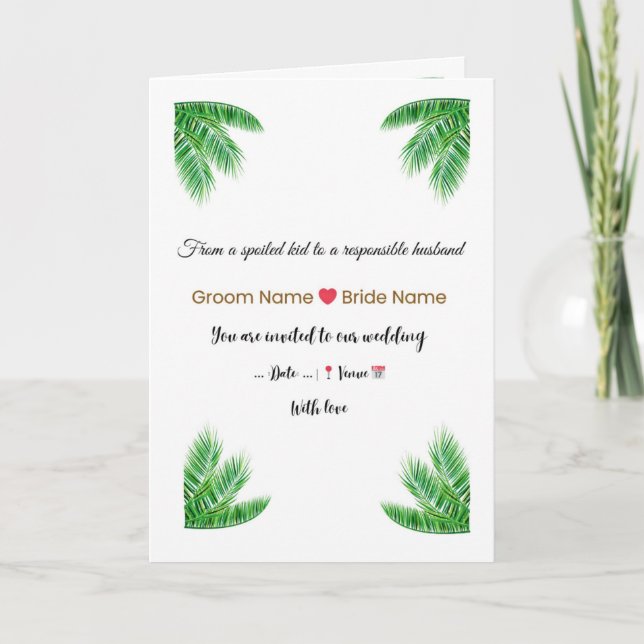 Elegant Tropical Wedding Invitation  Kort (Framsida)