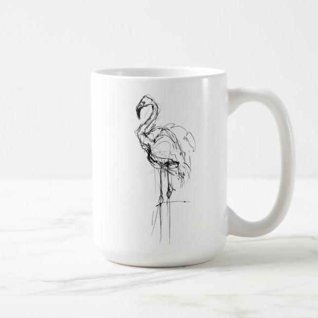 Elegant Tropik Flamingo Sketch Kaffemugg (Höger)