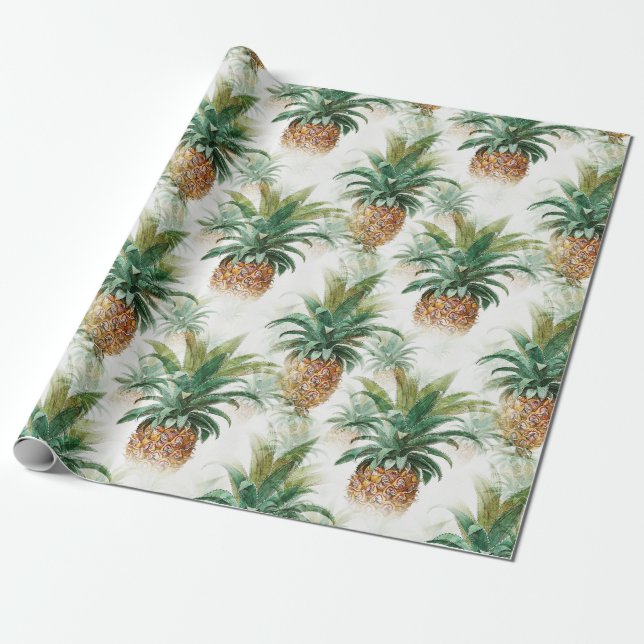Elegant tropisk Ananas Hawaiianskt Mönster Present Presentpapper (Utrullad)