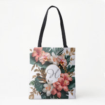 Elegant Tropisk Blommig Monogram Varukorg