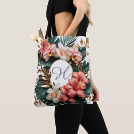 Elegant Tropisk Blommig Monogram Varukorg Tygkasse