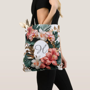 Elegant Tropisk Blommig Monogram Varukorg Tygkasse