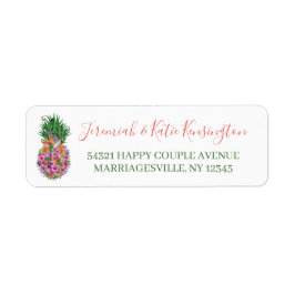 Elegant Tropisk Blommigt Ananas Returadress Etikett