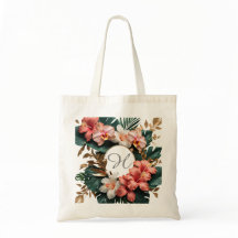 Elegant tropisk blommonogram canvas handväska