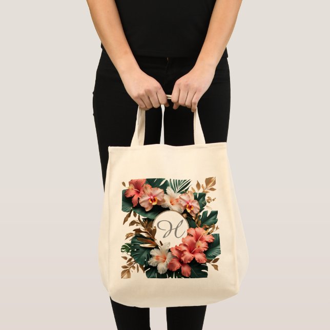 Elegant tropisk blommonogram livsmedelsbutik  tygkasse (Framsida (produkt))