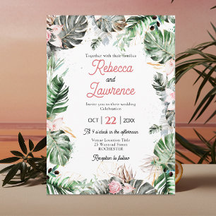 Elegant tropisk blomstergrön weddinginbjudan inbjudningar