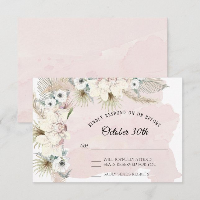 Elegant Tropisk Boho Blommig Jordnära Utsedd Gröns Inbjudningar (Fram/baksida)