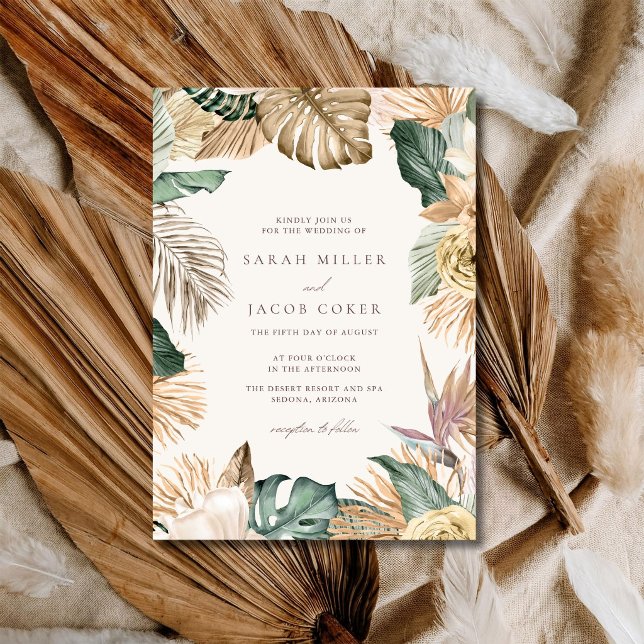 Elegant Tropisk Botanisk Bröllopsinbjudan Inbjudningar (Elegant Tropical Botanical Wedding Invitation)