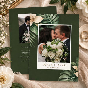 Elegant Tropisk Botanisk Foto Bröllop Tack Kort