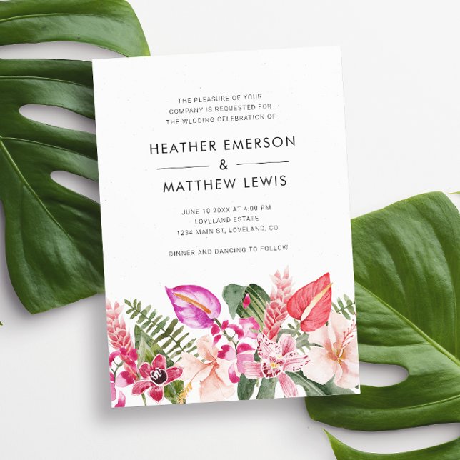 Elegant Tropisk Bröllopsinbjudan Inbjudningar (Elegant Tropical Floral Wedding Invitation by Painted Paperie
)