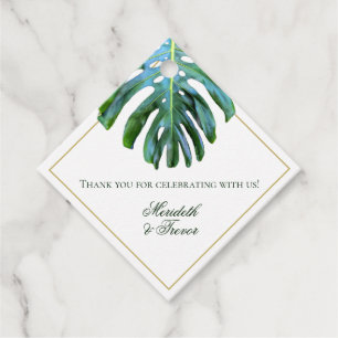 Elegant Tropisk Grön Guld Monstera-blad Gåvor Etiketter