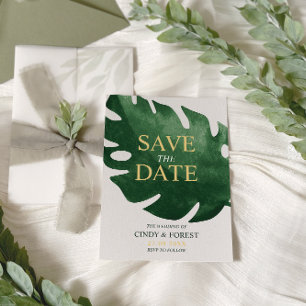 Elegant Tropisk Grön Monstera Blad Bröllop Spara Datumet