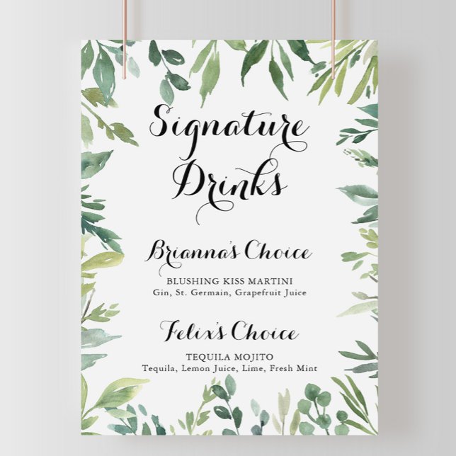 Elegant tropisk grön signaturdryckskylt poster (Skapare uppladdad)