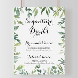 Elegant Tropisk Grön Signaturdrycksskylt Poster