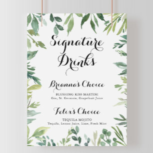 Elegant Tropisk Grön Signaturdrycksskylt Poster