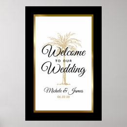 Elegant tropisk guldpalmbröllop välkommen poster