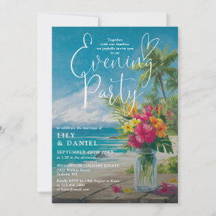 Elegant tropisk havsstrand blommande kvällsfest inbjudningar
