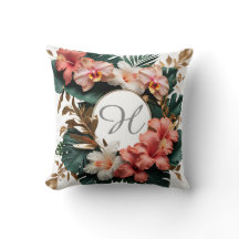 Elegant Tropisk Hibiskus Guld Monogram Dynor