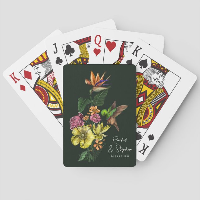 Elegant Tropisk Kolibri Blommig Sommarbröllop Casinokort (Baksidan)