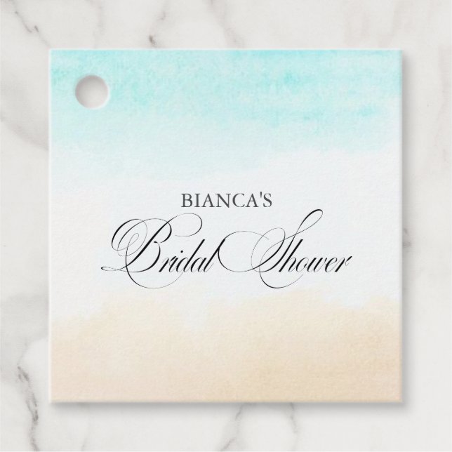 Elegant Tropisk Kust Bröllopsfest Gåvor Etiketter (Framsida)