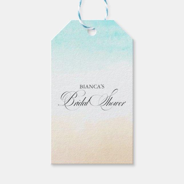 Elegant Tropisk Kustbröllopsfest Presentetikett (Framsidan)