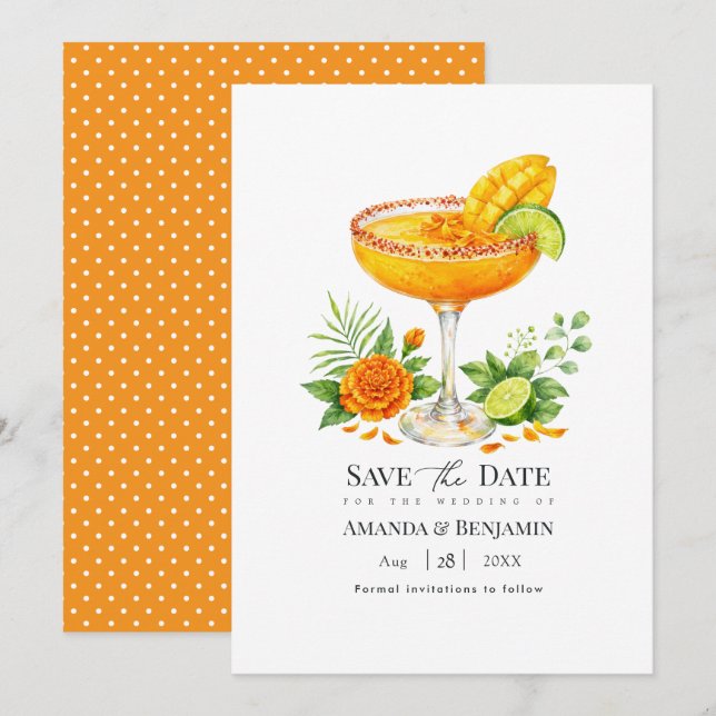 Elegant Tropisk Mango Margarita Bröllop Spara Datumet (Fram/baksida)