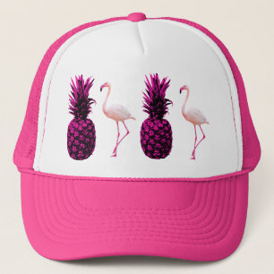 Elegant Tropisk Rosa Ananas och Flamingo Keps