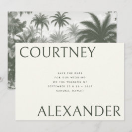 Elegant Tropisk Vintage Palmkronor Stora Namn Bröl Spara Datumet