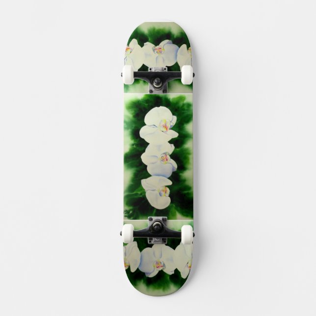Elegant tropisk vit akvarell orkidé målning  mini skateboard bräda 18,5 cm (Framsida)
