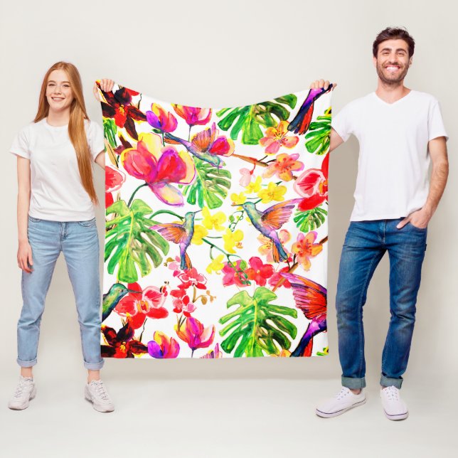 Elegant Tropiska blommor, oberedda och vilda fågla Fleecefilt (På plats)