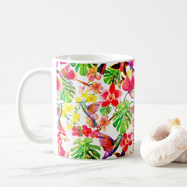 Elegant Tropiska blommor, oberedda och vilda fågla Kaffemugg (Med munk)
