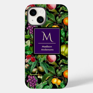 Elegant tropiska frukter, svart mönster monogram