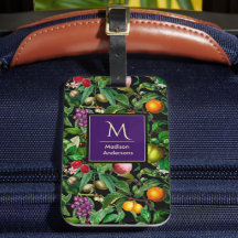 Elegant tropiska frukter, svart mönster monogram