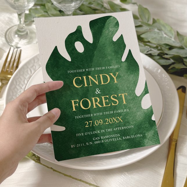 Elegant Tropiska Grönten Monstera Löv Bröllop Inbjudningar (Skapare uppladdad)