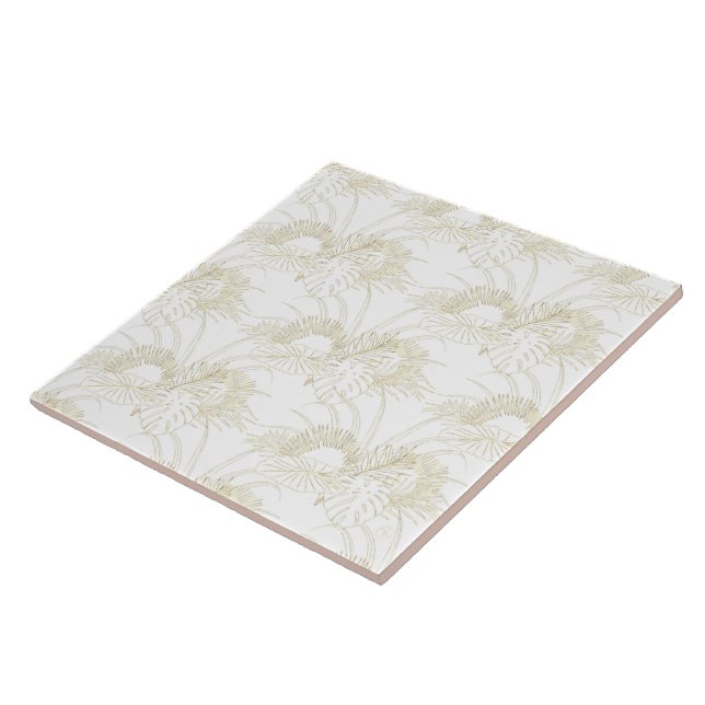 Elegant tropiska löv med gyllene streck kakelplatta (Sidan)