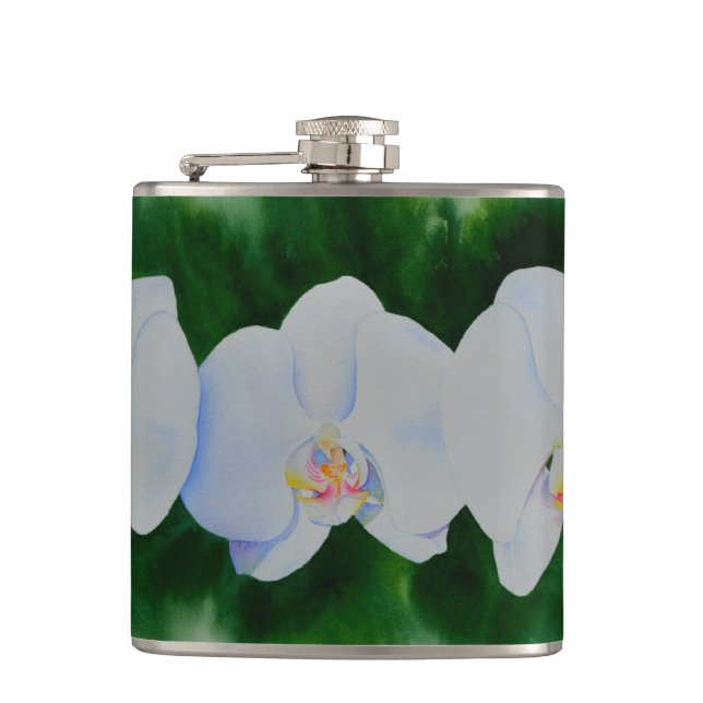 Elegant tropiska vita vattenfärgade orkidémålning fickplunta (Framsidan)