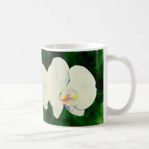 Elegant tropiska vita vattenfärgade orkidémålning kaffemugg
