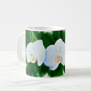 Elegant tropiska vita vattenfärgade orkidémålning kaffemugg